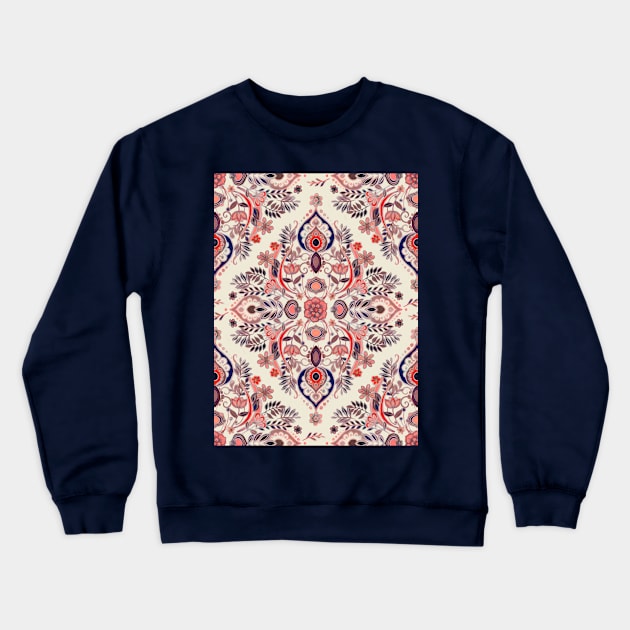 Modern Folk in Coral Red and Indigo Crewneck Sweatshirt by micklyn